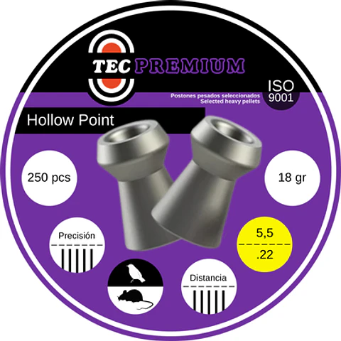 Postones TEC Premium Hollow Point 5.5 mm 18,13 gr 250 u.