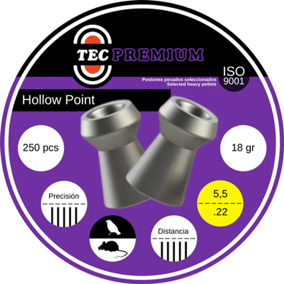 Postones TEC Premium Hollow Point 5.5 mm 18,13 gr 250 u. 1