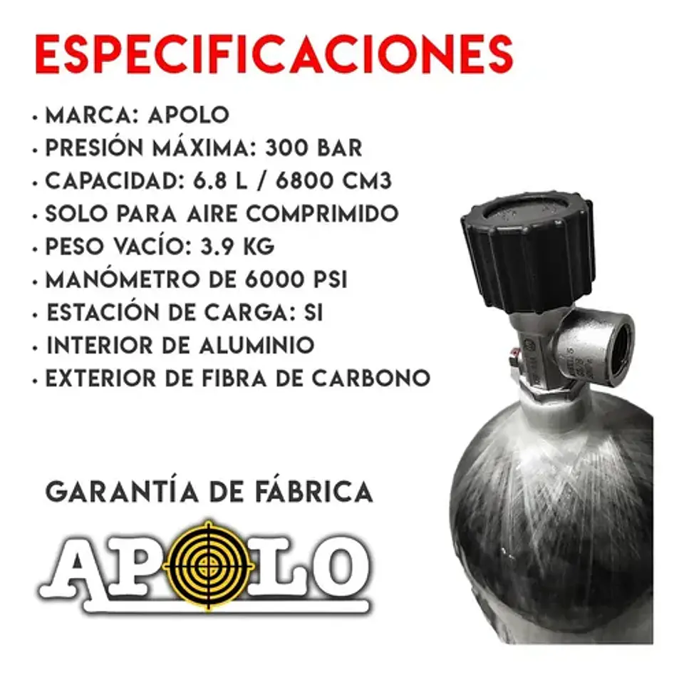 Scuba Apolo 6,8 L Fibra de Carbono + DIN 2