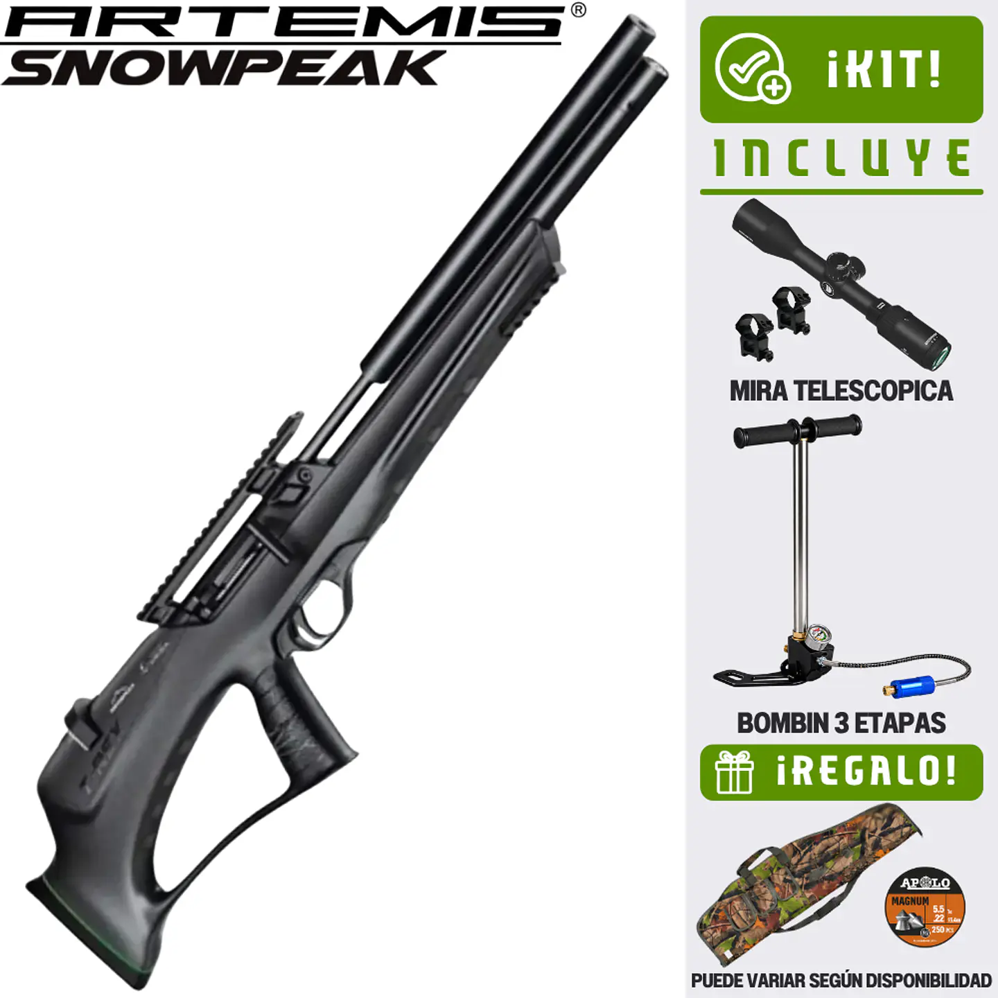 Kit T-Rex Artemis Bullpup 5.5 + bombin+ mira 3-9x40 + montura + funda + postones 1