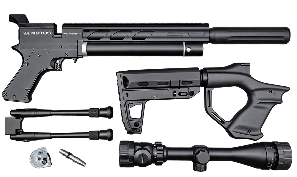 Kit Rifle PCP Umarex Notos 28J 5.5 2.4330 + mira 3-9x40 + bípode + funda + postones 2