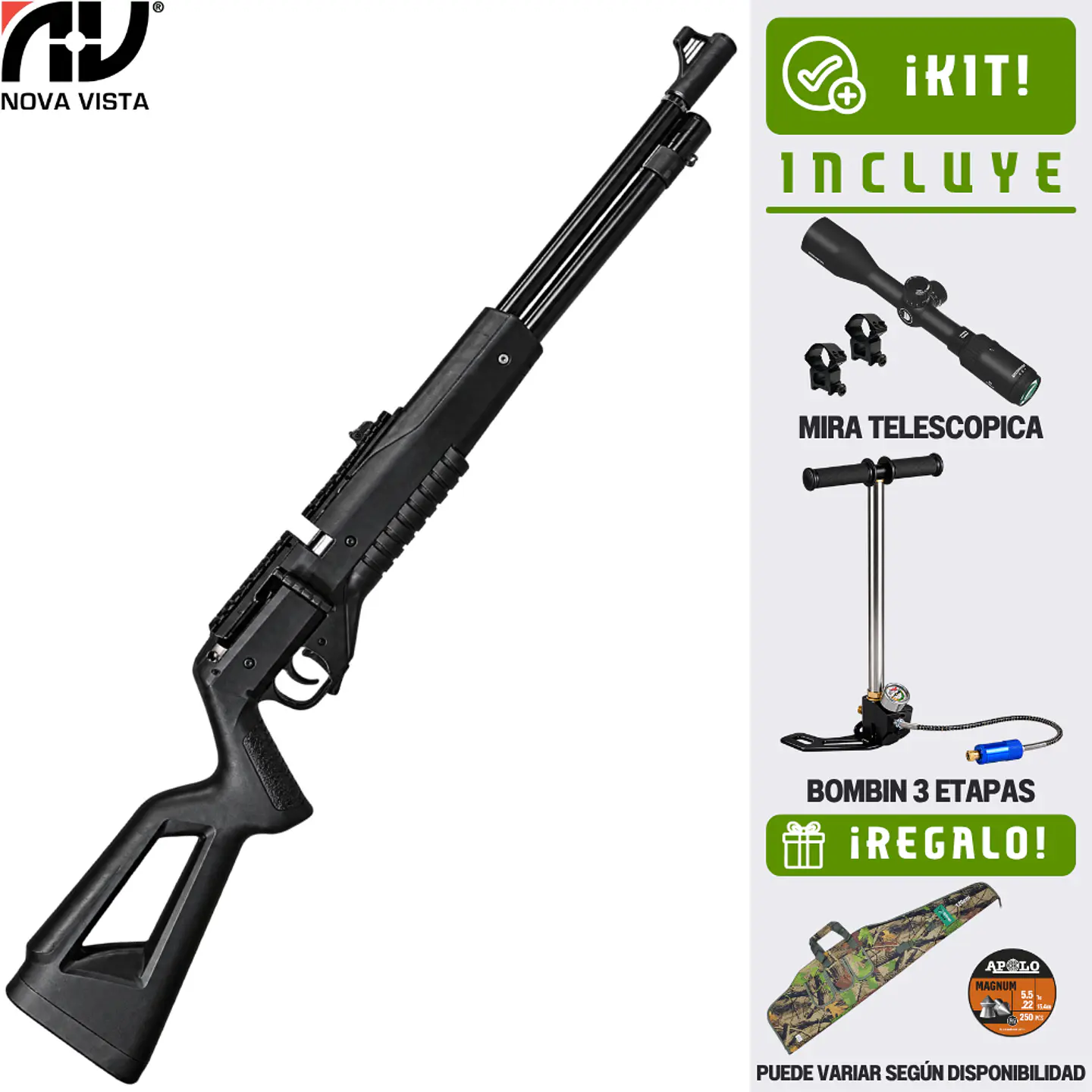 Kit Rifle Pcp Nova vista PCP1000 + bombin + mira 3-9x40aoe  1