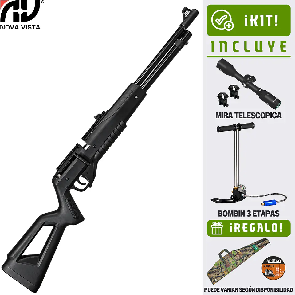 Kit Rifle Pcp Nova vista PCP1000 + bombin + mira 3-9x40aoe  1