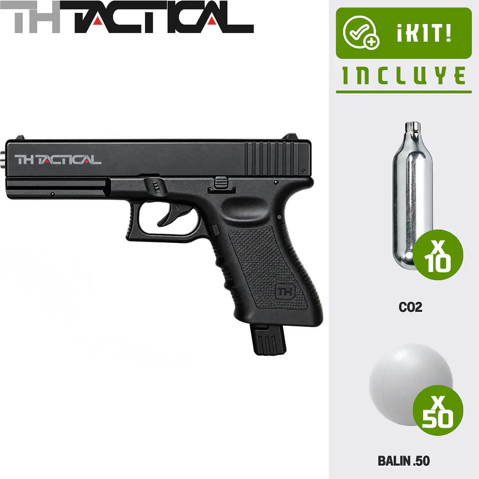 🎃 ¡Ofertas Halloween! Kit Pistola Traumática TH Tactical G17 + 10 co2 + 50 balines pvc  1