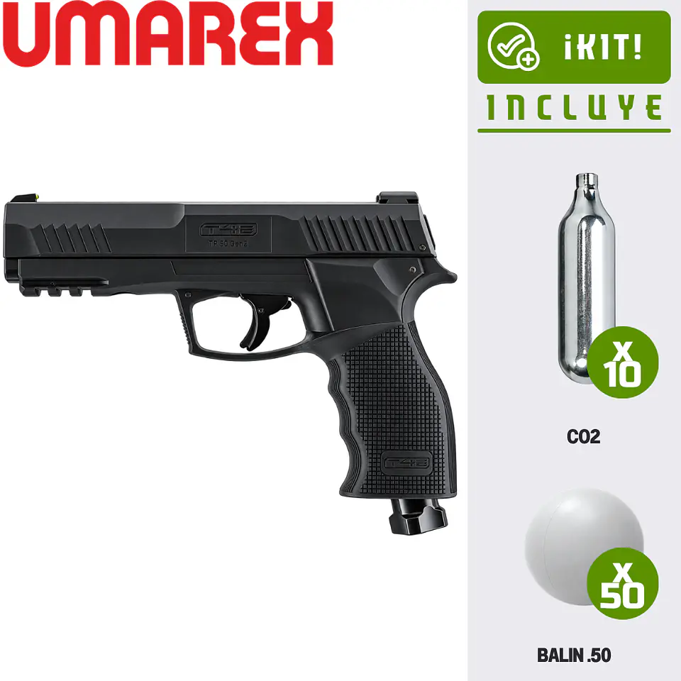 🎃 ¡Ofertas Halloween! Kit Pistola traumática Umarex TP50 Gen2 13J - Cal .50 1