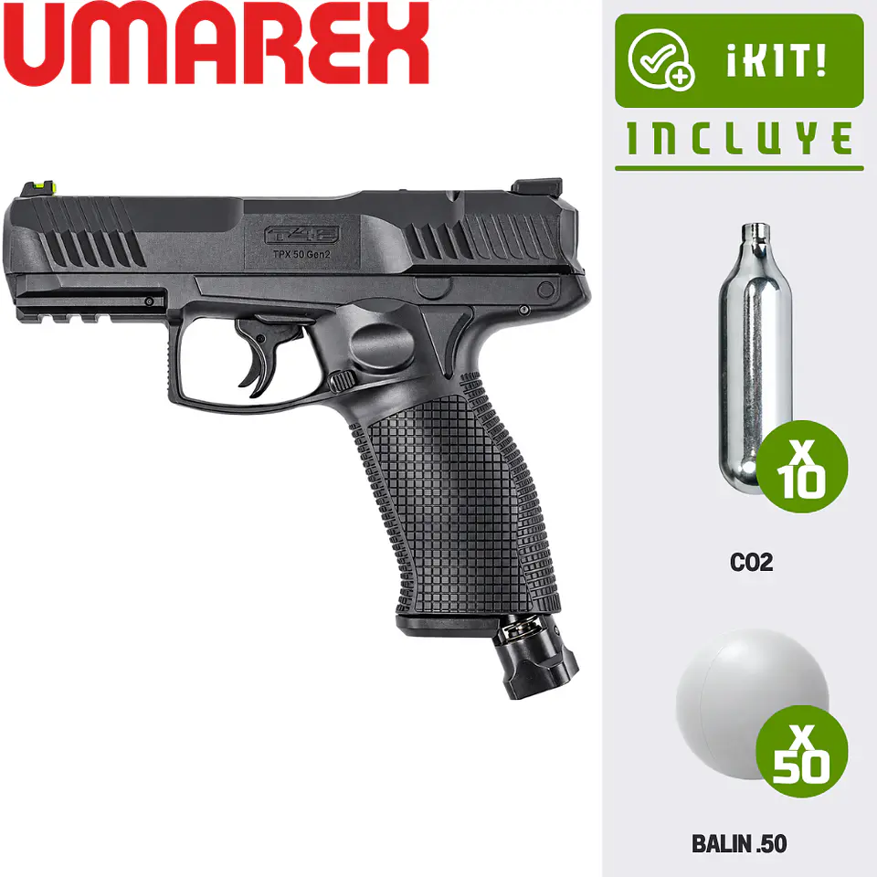 Kit Pistola Traumática Umarex TPX 50 Gen2 2.4087 - 19.9J + 10 co2 + 50 municiones de pvc 1