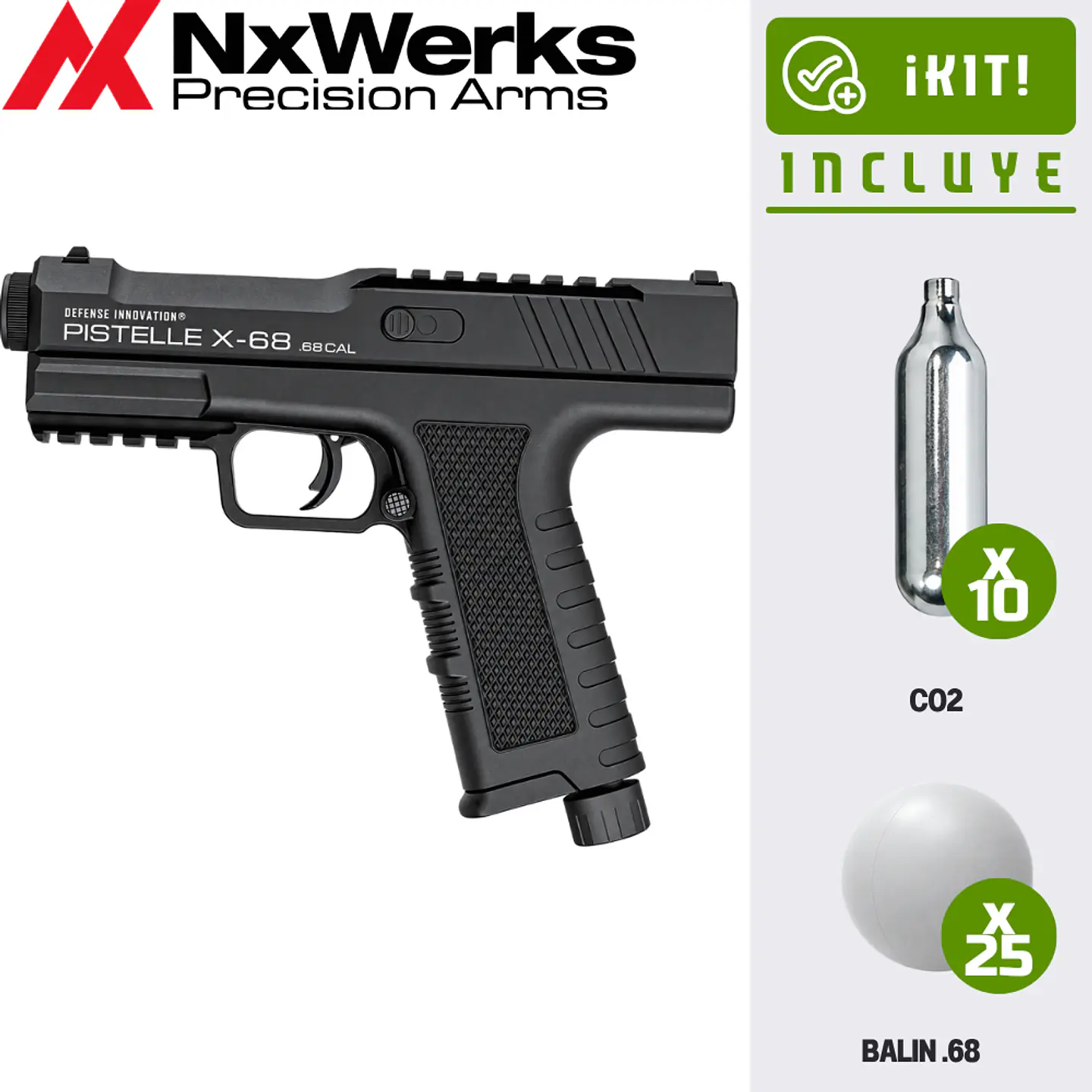 Kit Pistola Traumática Nx Werks Pistelle X 68 cal .68 Gen 2 / 6 Tiros + 10 co2 + 25 Mun. 1