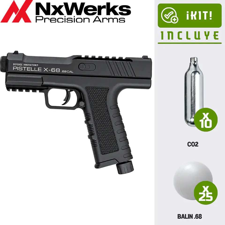 Kit Pistola Traumática Nx Werks Pistelle X 68 cal .68 Gen 2 / 6 Tiros + 10 co2 + 25 Mun. 1