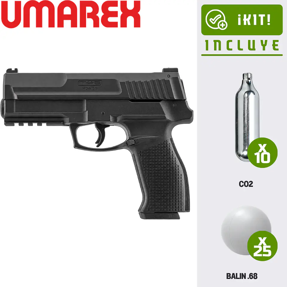 Kit Pistola Traumática Umarex Impax P68 2.4070-1 / 16J + 10 co2 + 25 municiones de pvc 1