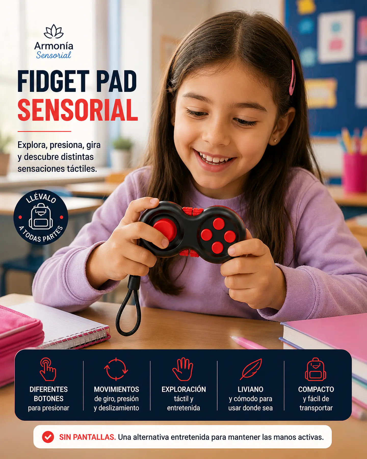 Fidget Pad Sensorial Tipo Control con Joystick y Botones 2