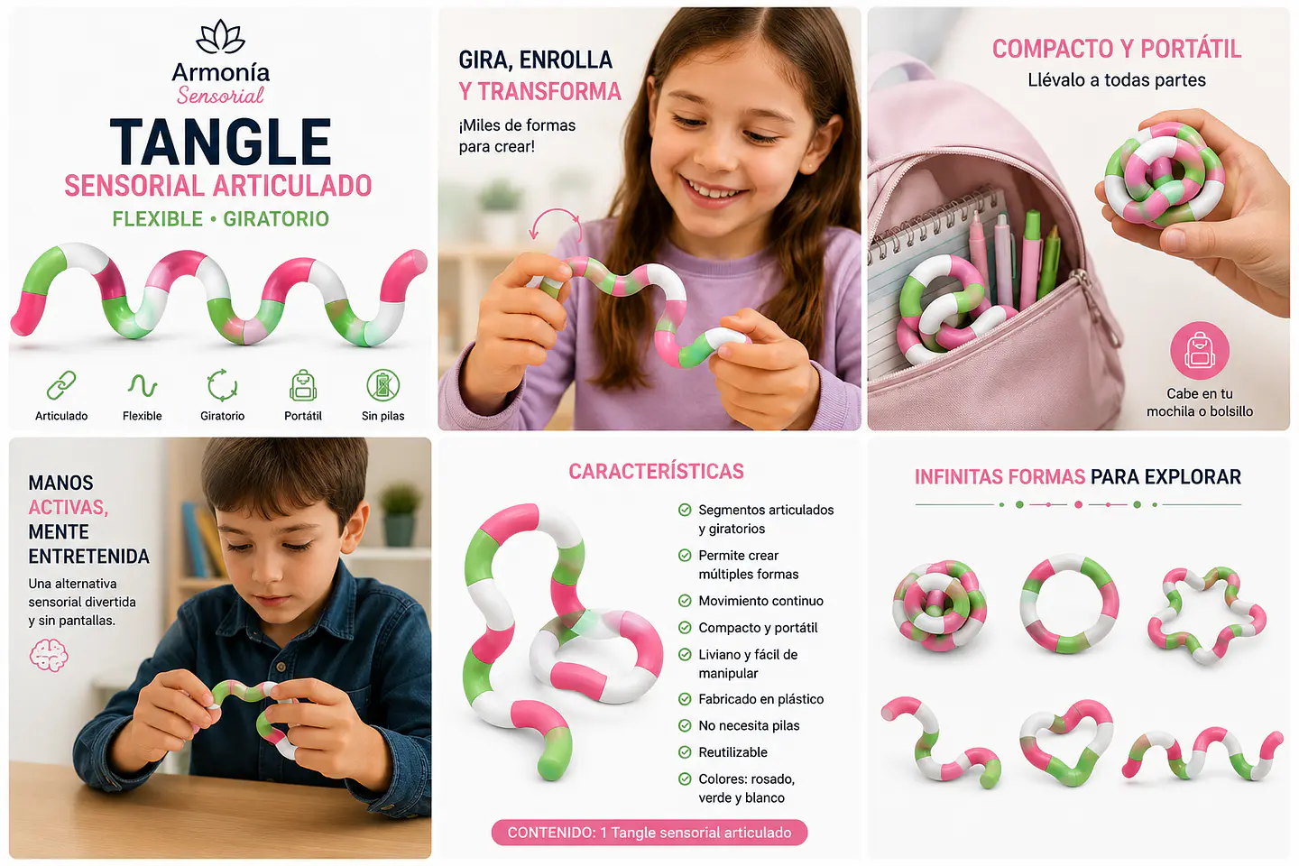 Tangle Sensorial Articulado – Fidget Flexible Giratorio 2