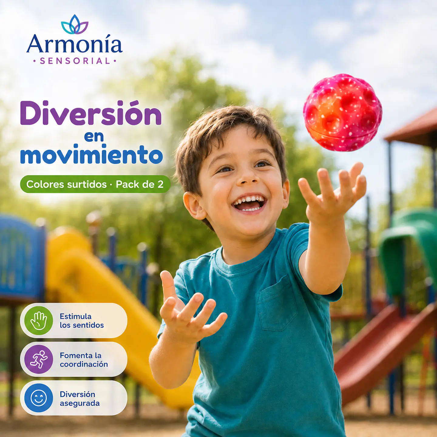 Pack de 2 Pelotas Sensoriales Arcoíris Rebotadoras 5