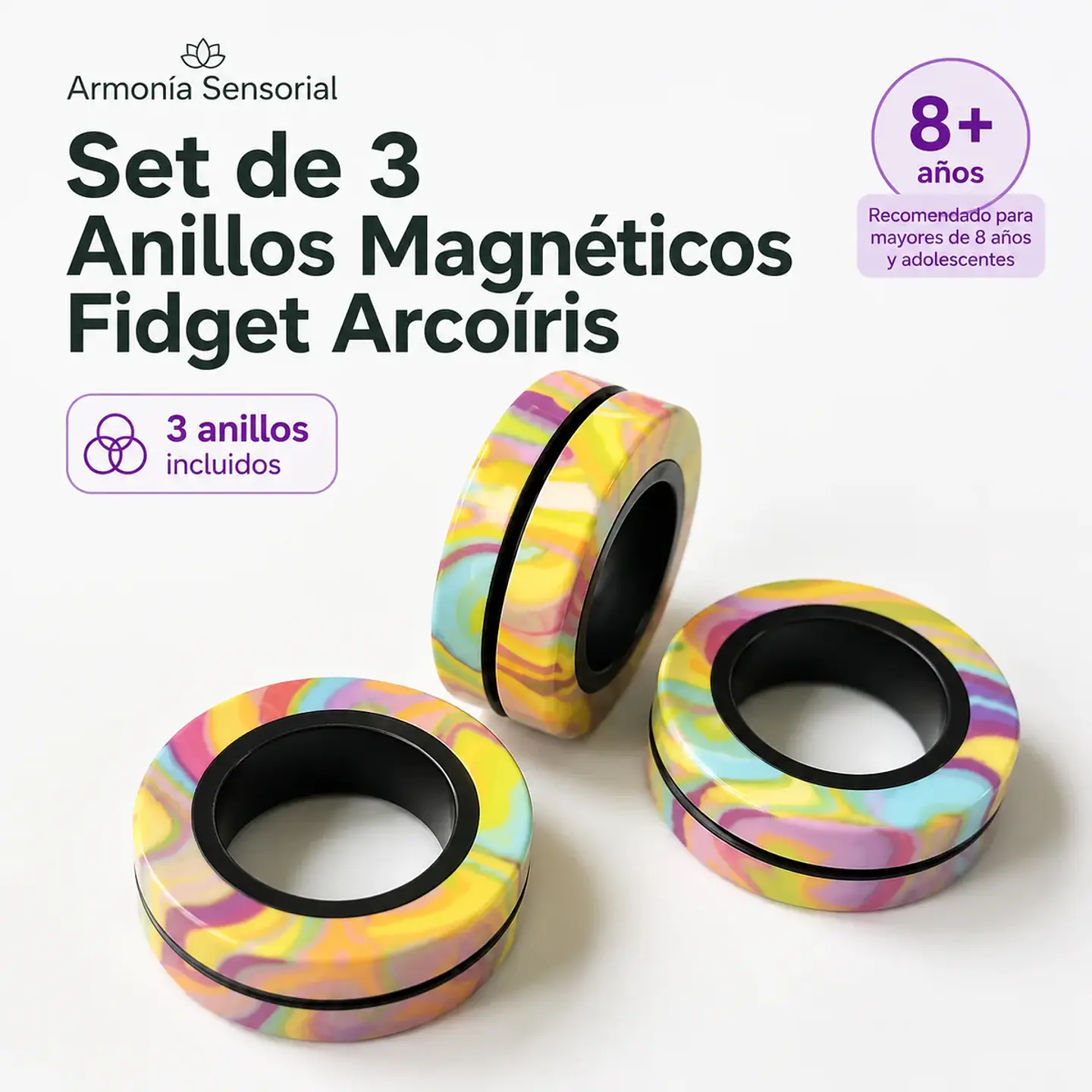 Set de 3 Anillos Magnéticos Fidget Arcoíris 1