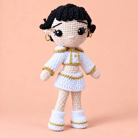 Muñeca K-Pop Cabello Negro – Tejida a Mano