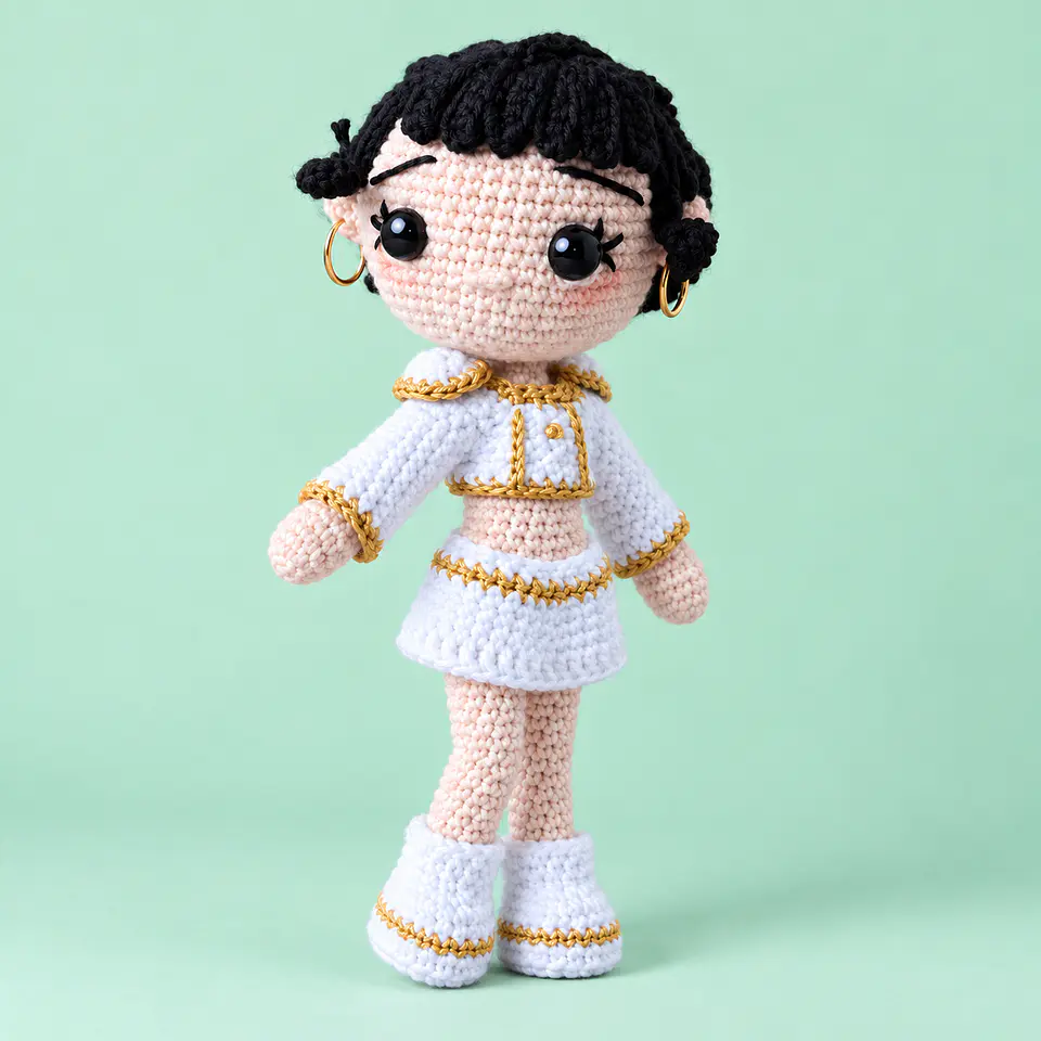 Muñeca K-Pop Cabello Negro – Tejida a Mano 2