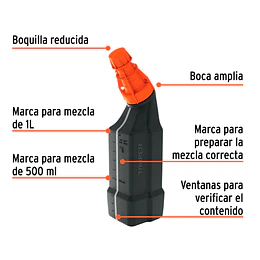 BOTELLA MEZCLADORA GASOLINA Y ACEITE 1LT
