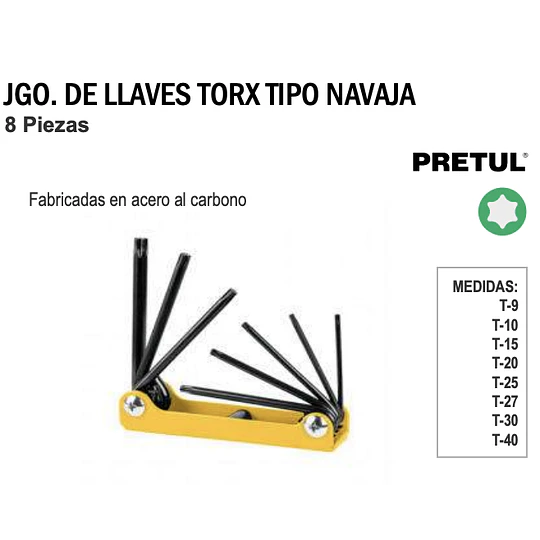 JUEGO DE LLAVES TORX TIPO NAVAJA 8PIEZAS PRETUL