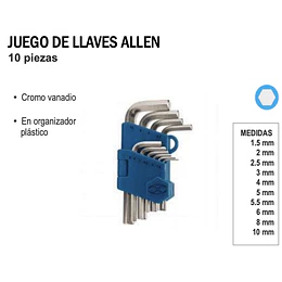 JUEGO DE LLAVES ALLEN 10 PZAS TRUPER