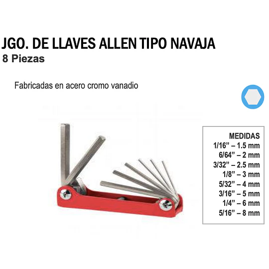 JUEGO DE LLAVES ALLEN TIPO NAVAJA 8 PZAS TRUPER