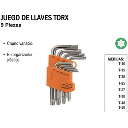 JUEGO DE LLAVES TORX 9 PZAS TRUPER