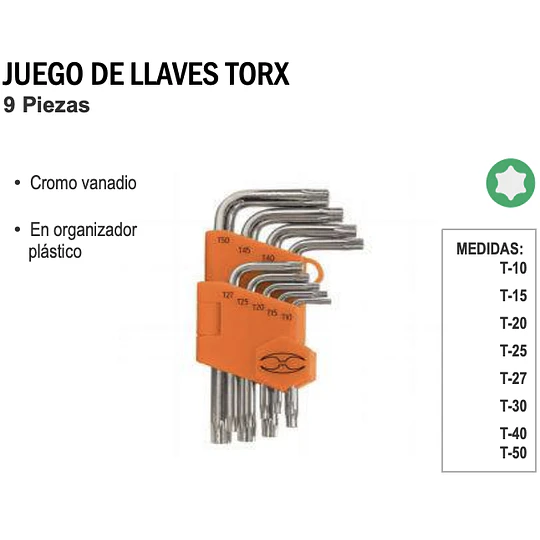 JUEGO DE LLAVES TORX 9 PZAS TRUPER