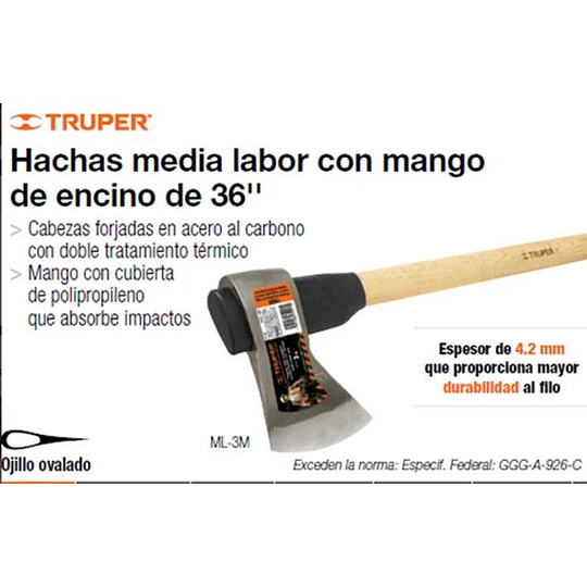 HACHA TRUPER MEDIA LABOR 4.1/2LBS #ML-4-1/2M  C/MANGO 36