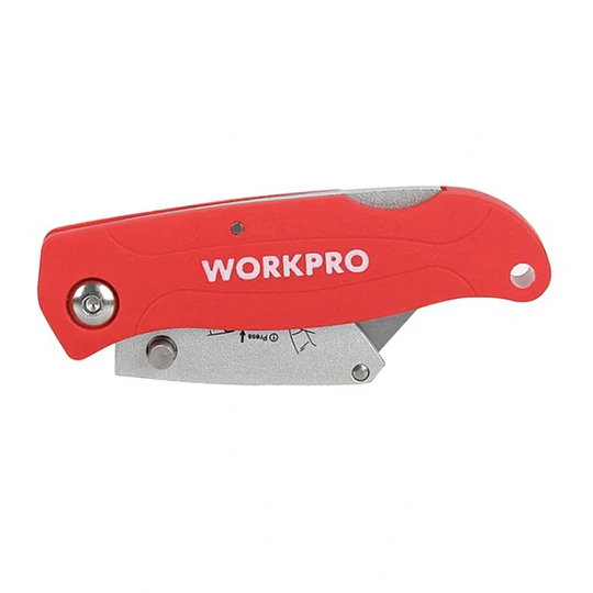 CUCHILLO CARTONERO PLEGABLE PLASTICO ROJO WORKPRO