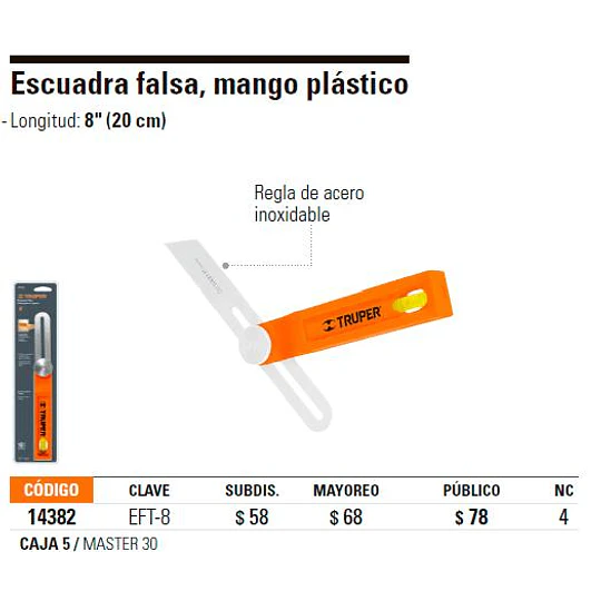 ESCUADRA FALSA TRUPER PROFESIONAL 8PULG # EFT-8