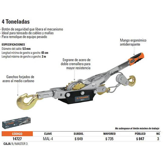 TECLE ARRASTRE TRUPER 4 TON # MAL-4