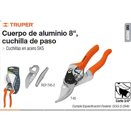 TIJERA TRUPER JARDINERIA CUERPO ALUMINIO 8PULG # T-45