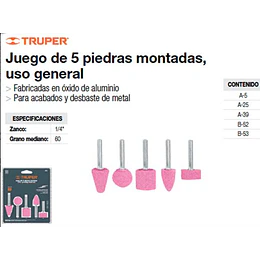 JUEGO 5 PIEDRAS PULIR 1/4 MONTADAS TRUPER