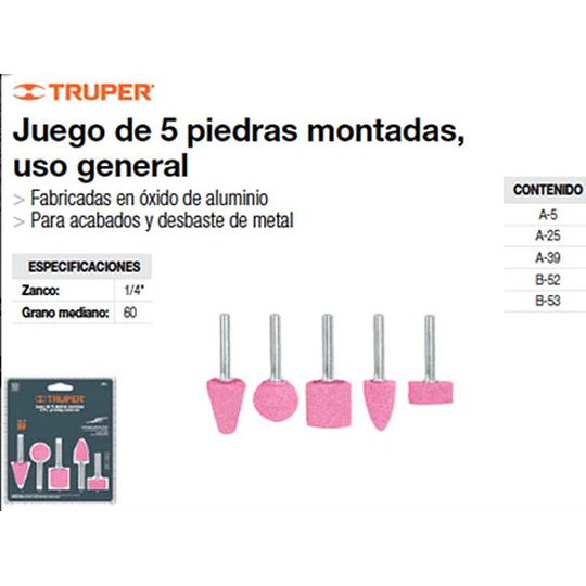 JUEGO 5 PIEDRAS PULIR 1/4 MONTADAS TRUPER