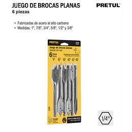JUEGO DE BROCAS PLANAS 6 PZAS PRETUL