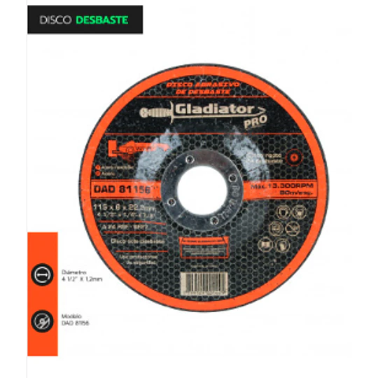 DISCO DESBASTE 4 1/2 PULG X 6 X 22,2 MM GLADIATOR