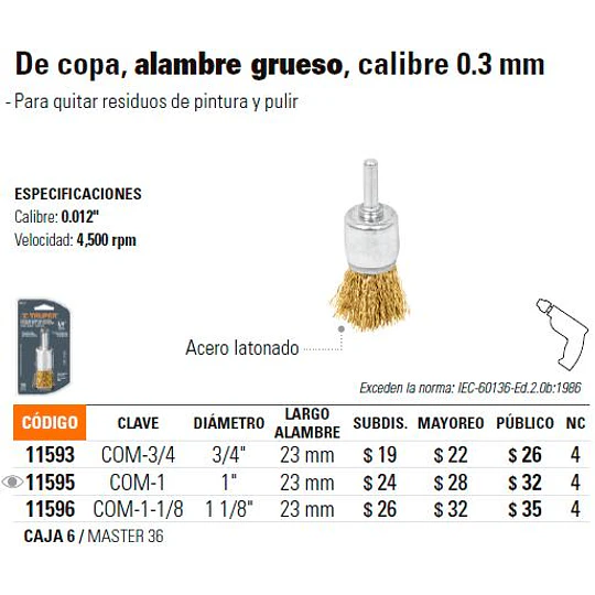 ESCOBILLA TRUPER DE COPA P/TALAD.GRUESA 3/4PULG # COM-3/4
