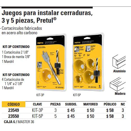 SIERRA COPA 3 PIEZAS P/INSTALAR CERRADURAS # KIT-3P PRETUL