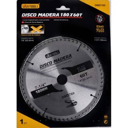 DISCO SIERRA MADERA CIRCULAR 180 X 60T UYUSTOOLS