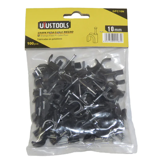 GRAPA PARA CABLE NEGRO 10MM 100PCS/SET UYUSTOOLS