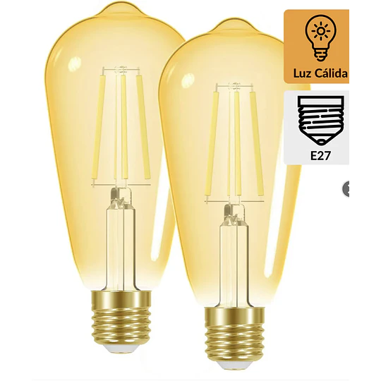 PACK 2 AMPOLLETA LED E27 YELLOW GLAS E27 6W