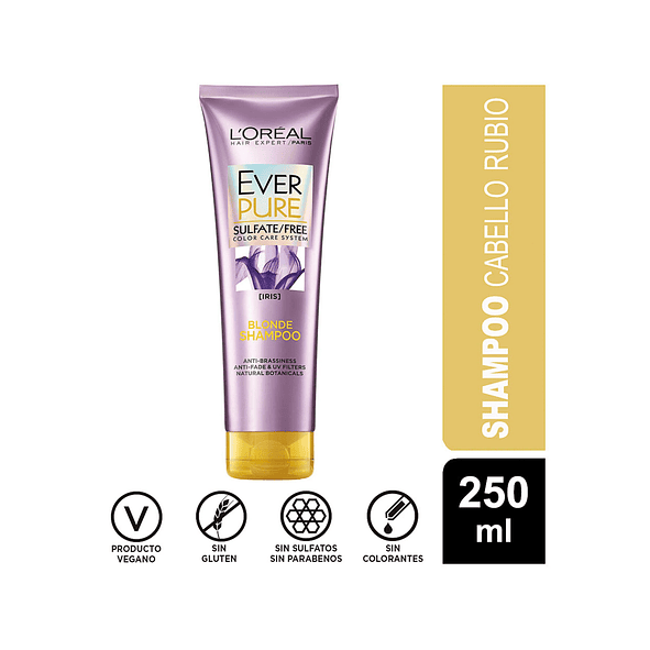 L'Oréal Ever Pure Blondde Shampoo Iris - Para Cabello Rubio y Decolorado - Botella de 250ml 1