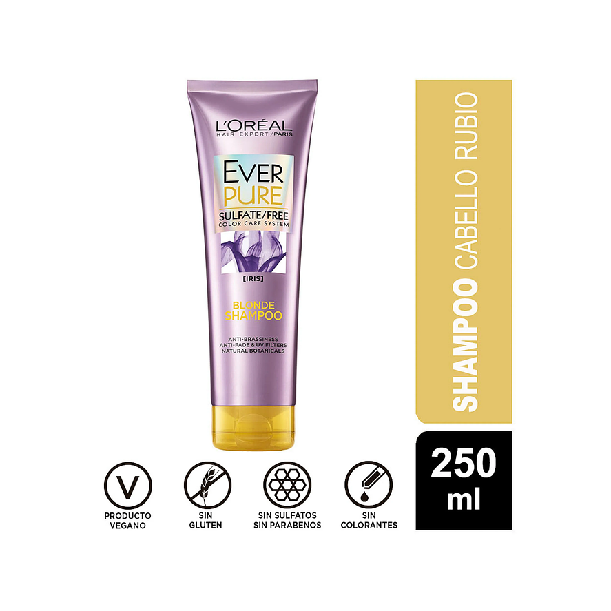 L'Oréal Ever Pure Blondde Shampoo Iris - Para Cabello Rubio y Decolorado - Botella de 250ml 1