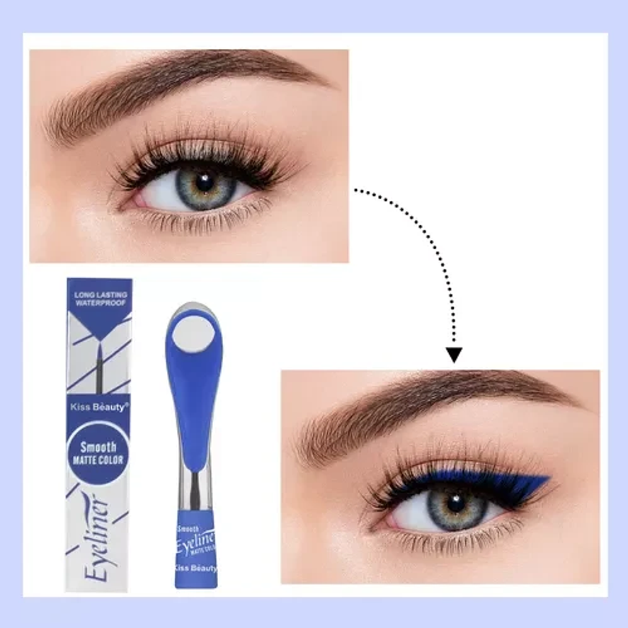 Kiss Beauty Delineador de Ojos Eyeliner Matte Azul Resistente al Agua y Larga Duración 4