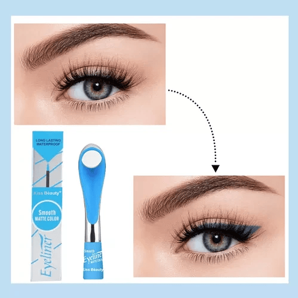 Kiss Beauty Delineador de Ojos Eyeliner Matte Celeste Resistente al Agua y Larga Duración 4
