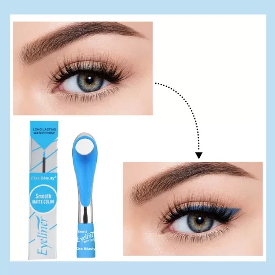 Kiss Beauty Delineador de Ojos Eyeliner Matte Celeste Resistente al Agua y Larga Duración 4