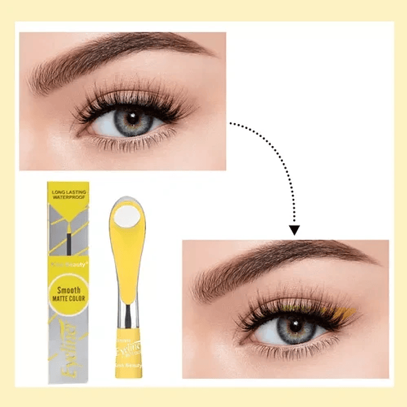Kiss Beauty Delineador de Ojos Eyeliner Matte Amarillo Resistente al Agua y Larga Duración 4