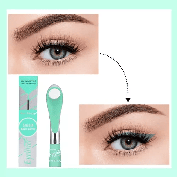 Kiss Beauty Delineador de Ojos Eyeliner Matte Turquesa Resistente al Agua y Larga Duración 4