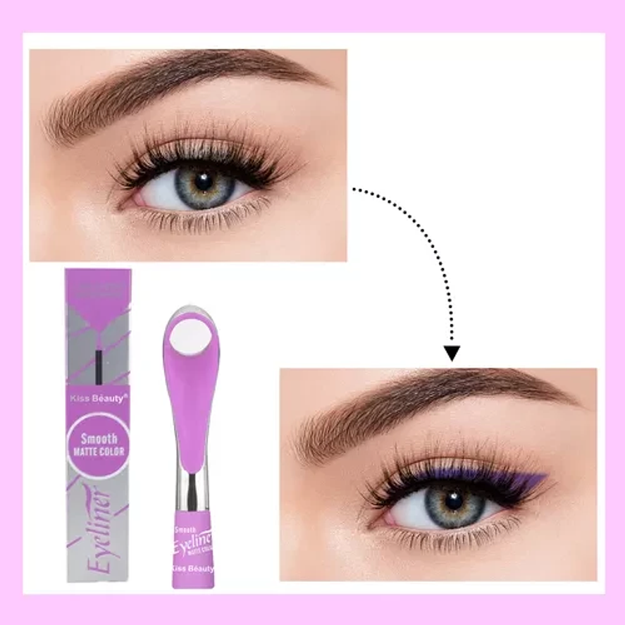 Kiss Beauty Delineador de Ojos Eyeliner Matte Morado Resistente al Agua y Larga Duración 4