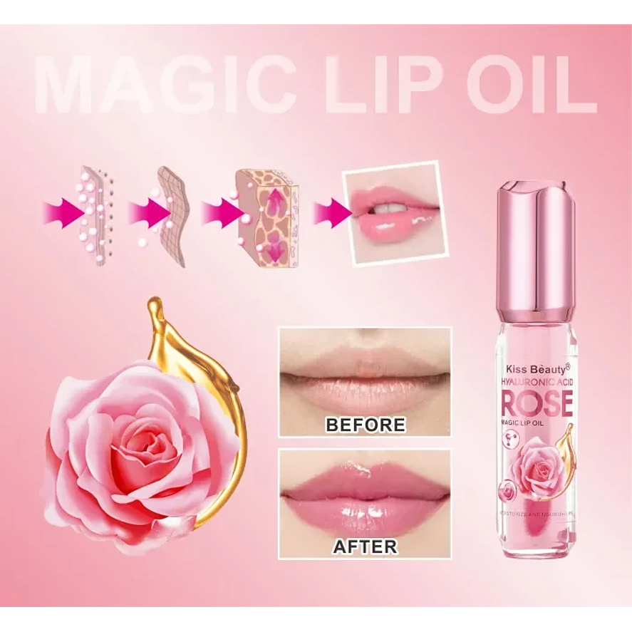 Kiss Beauty Brillo Labial Mágico con Ácido Hialurónico Rosas 3