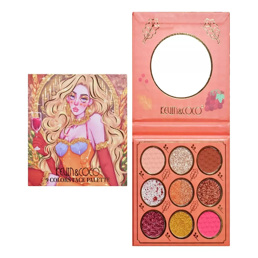 Paleta de 9 Colores en Polvo Kevin y Cocos con Espejo Versatilidad y Estilo 1