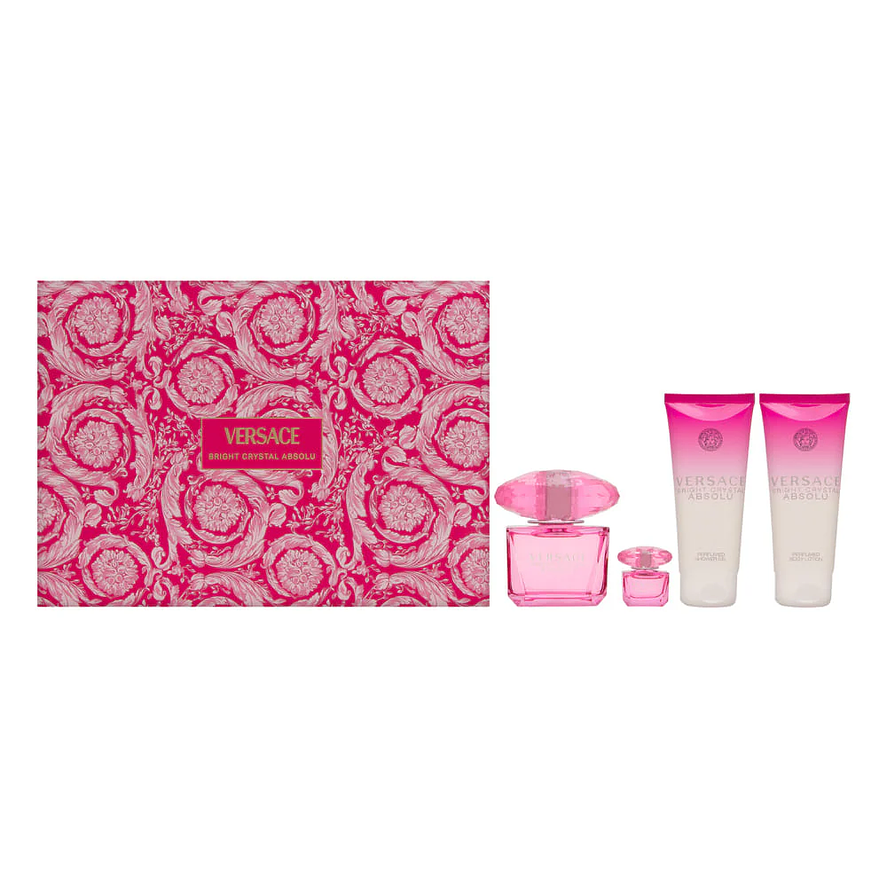 Set Perfume Versace Bright Crystal Absolu EDP Mujer 90 ml + Body Lotion 100 ml + Shower Gel 100 ml + Miniatura 5 ml  2